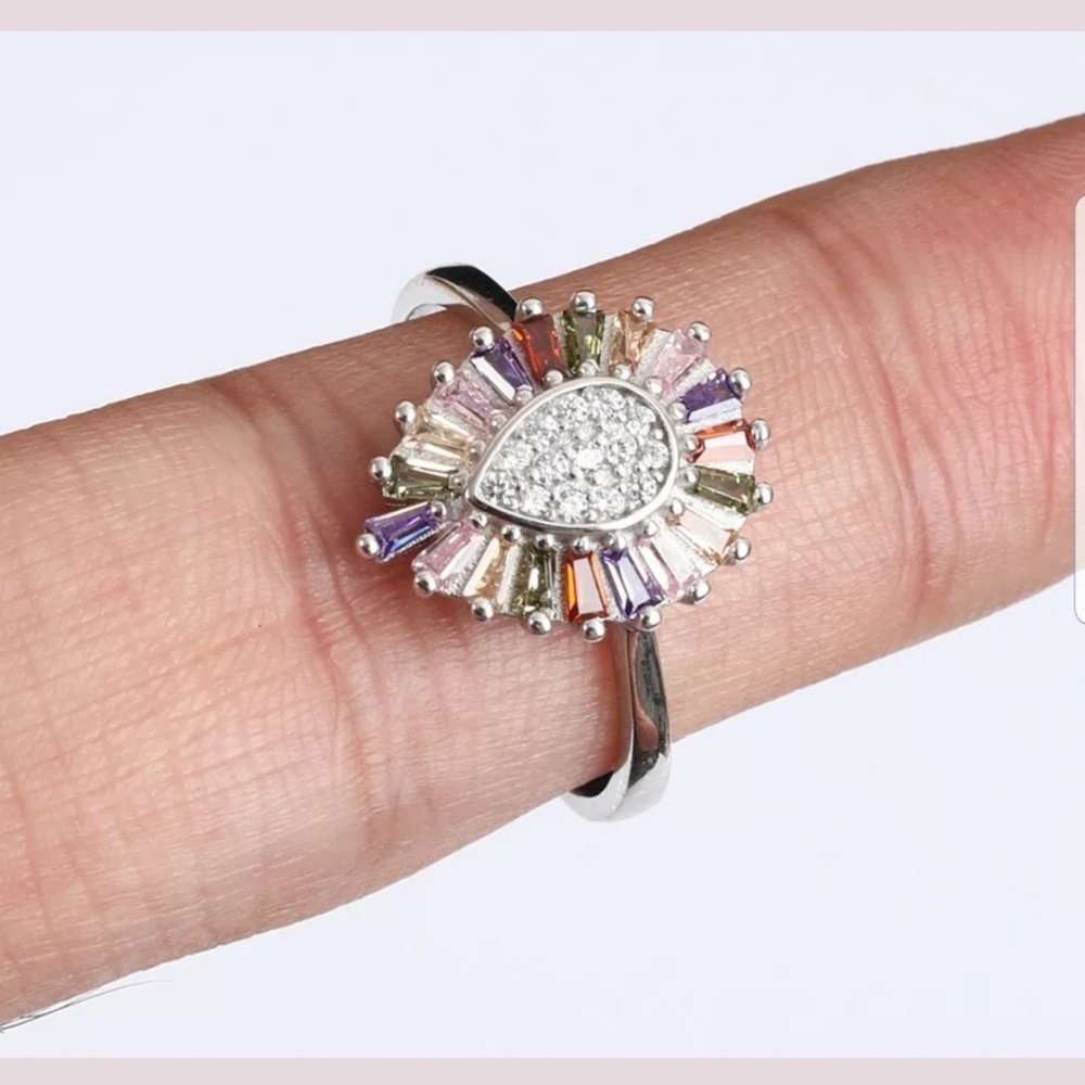 Sterling silver colorful gemstone baguette ring